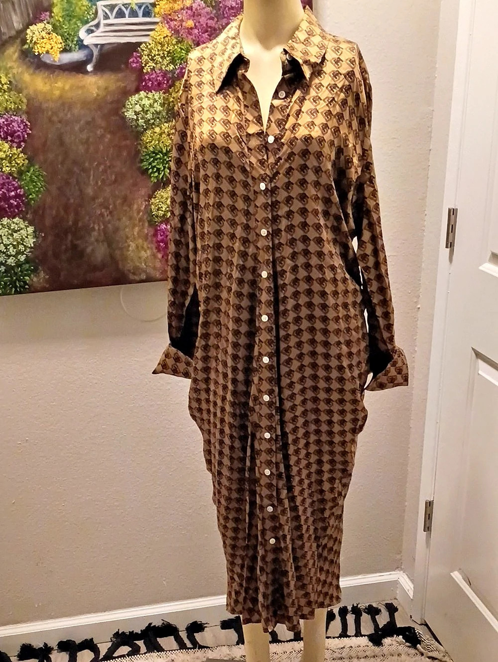 Silk Geometric Maxi Dress Size XL